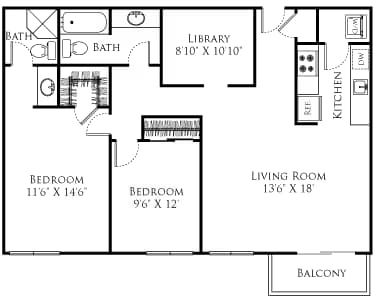 2 Beds • 2 Bath 007-316 floor plan