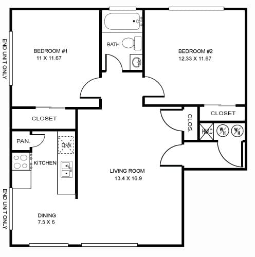 2 Beds • 1 Bath 303 floor plan