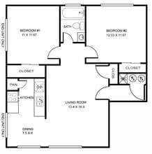2 BED 1 BATH 312 floor plan