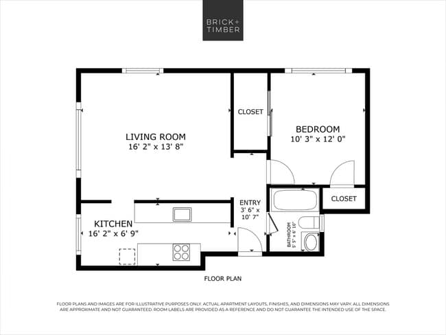 1 Bedroom 1 Bath 102 floor plan