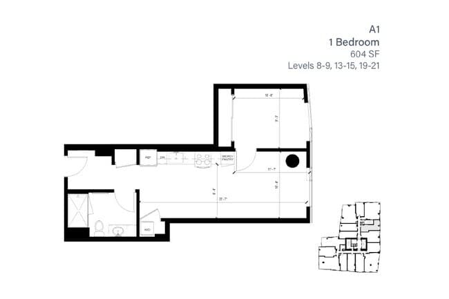 1 Bed • 1 Bath 1913 floor plan