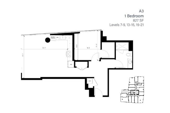 A3 1 Bedroom 724 floor plan