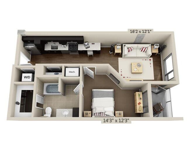 One Bedroom A1B 654 floor plan