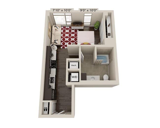 Studio E1A 663 floor plan