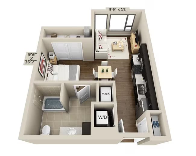 Studio E1C 357 floor plan