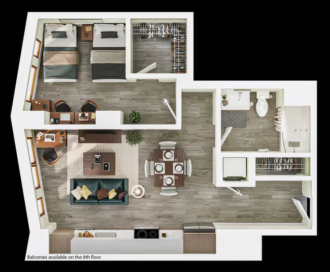 1BR/1BA - Deluxe Double - A12 Double Occupancy floor plan