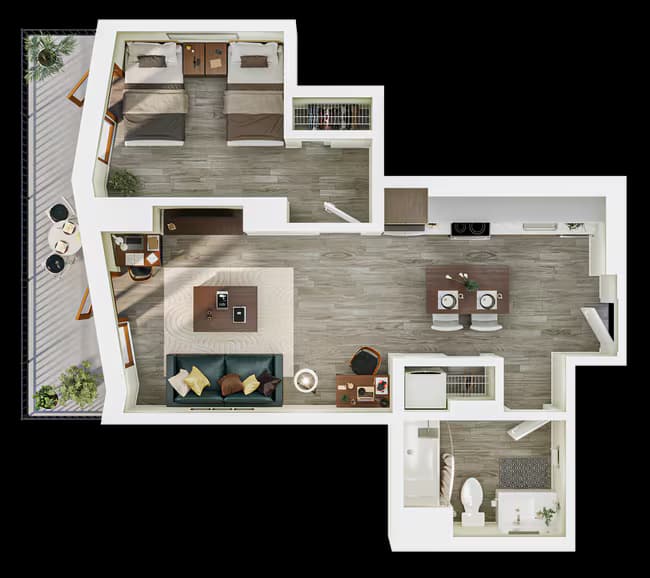 1BR/1BA - Deluxe Double - A8 Double Occupancy floor plan