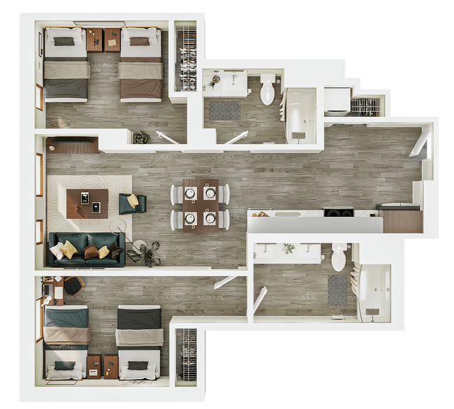 2BR/2BA - B2 Double Occupancy floor plan