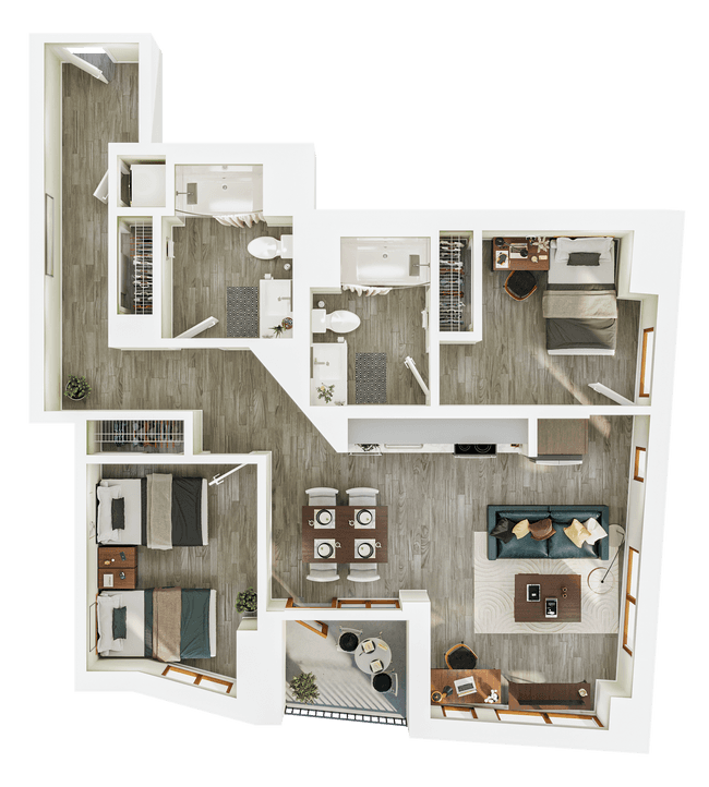 2BR/2BA - B6 Double Occupancy floor plan