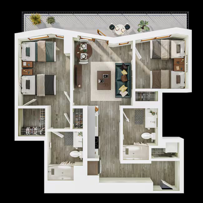2BR/2BA - B8 Private floor plan