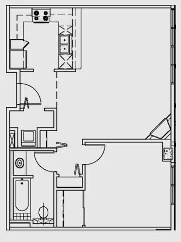 1 Bed, 1 Bath Model floor plan
