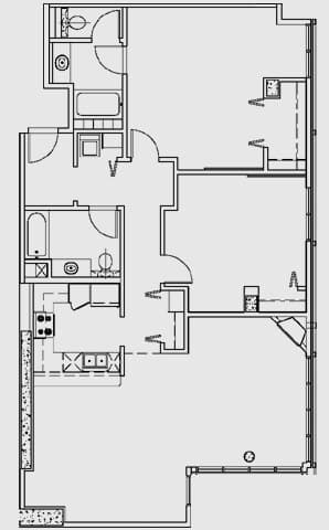 2 Beds, 2 Baths Model floor plan