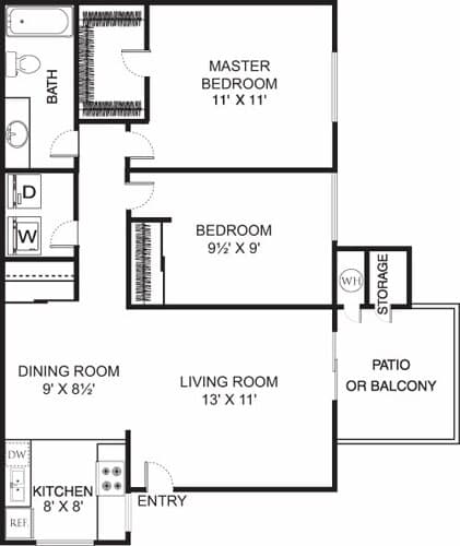 2 Beds • 2 Bath F-142 floor plan