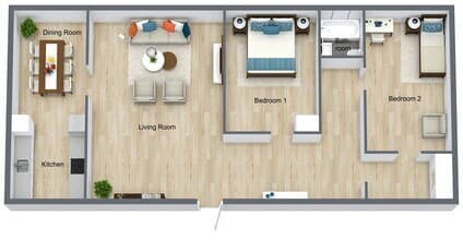 2 Beds • 1 Bath 108 floor plan