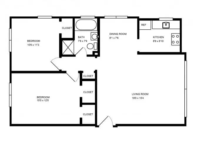 2 Bed - 1 Bath 0510 floor plan