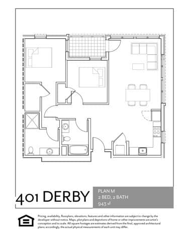 2BR/2BA M 409 floor plan