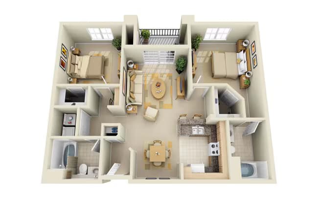 2 Beds • 2 Bath 1220 floor plan