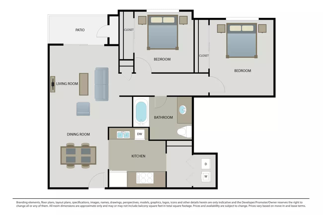 2 Beds • 1 Bath
3D Tour 04-200 floor plan