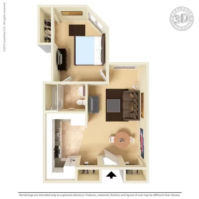 Medium 1 Bed 1 Bath 228 floor plan