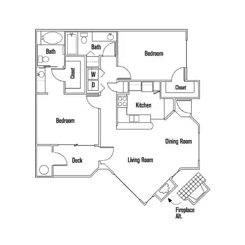 2 Beds • 2 Bath 001-101 floor plan