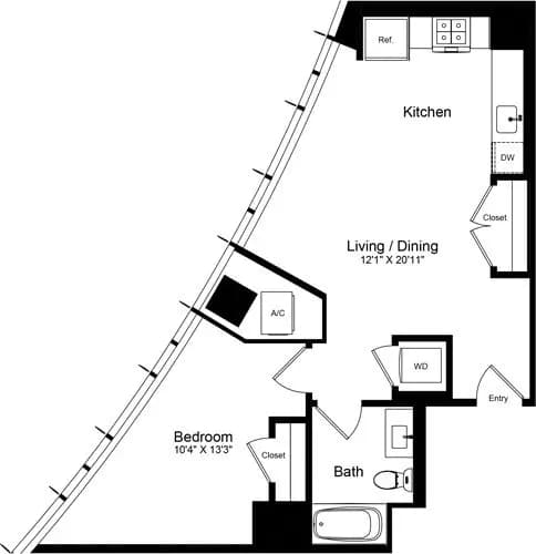 1 Bedroom Q 1-3001 floor plan