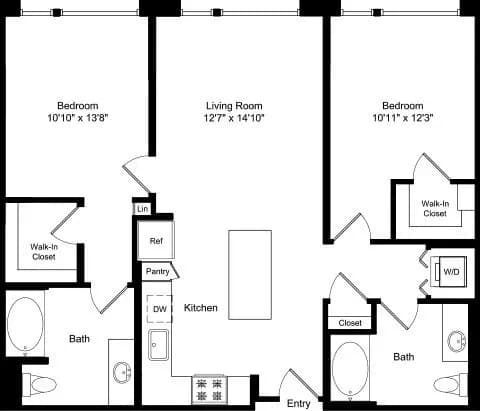 Two Bed B1A with Balconies 3-3203 floor plan
