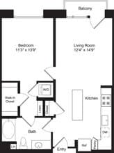 One Bed A1 with Balcony 4-4431 floor plan