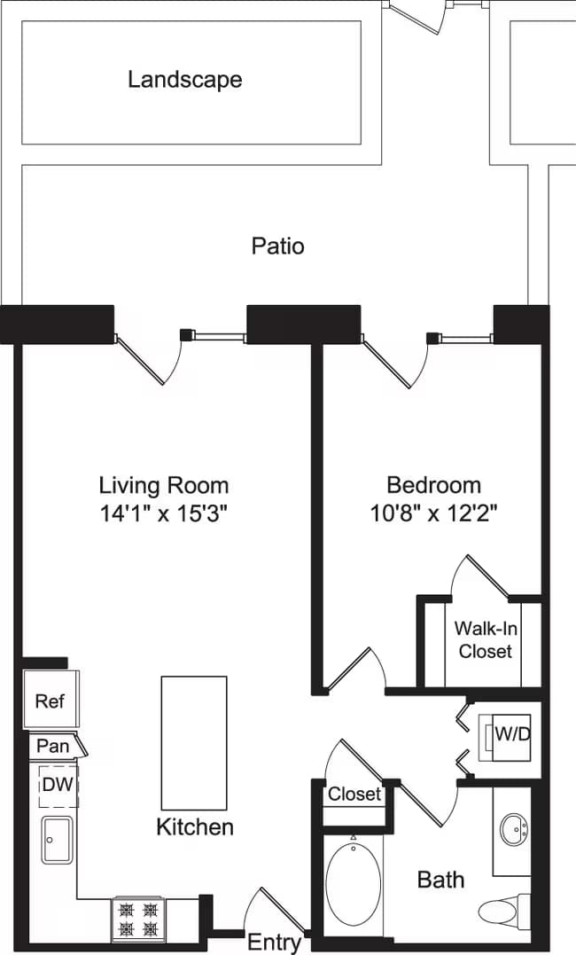 One Bed A4 with Patio 3-3111 floor plan