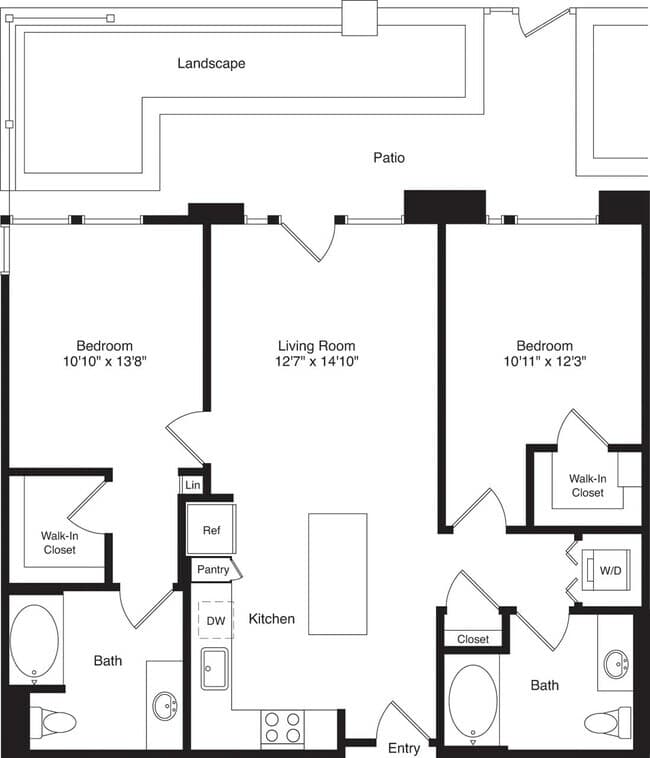 Two Bed B1 Mid Entry with Patio 2-2224 floor plan