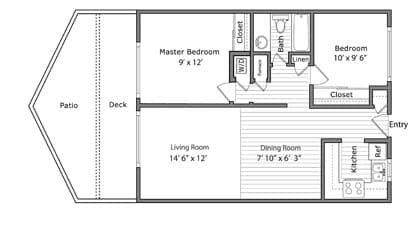 Two Bedroom One Bathroom 1091-212 floor plan
