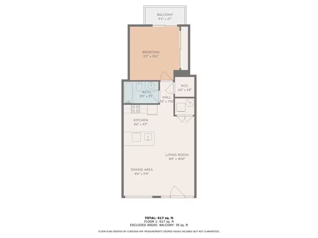 1x1 South floor plan