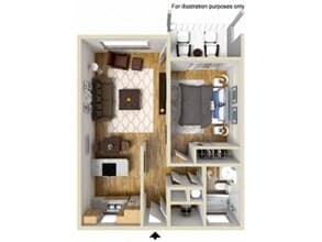 1 Bedroom 1 Bathroom B 218 floor plan