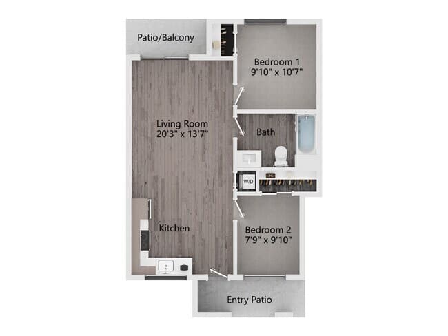 2 Bedroom, 2 Bath w Den 216 floor plan