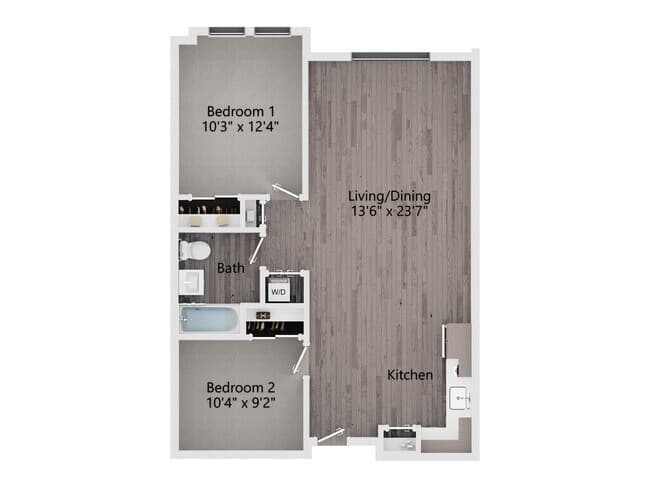 2 Bedroom, 1 Bath B 206 floor plan