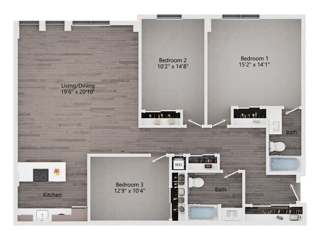 3 Bedroom, 2 Bath F 106 floor plan