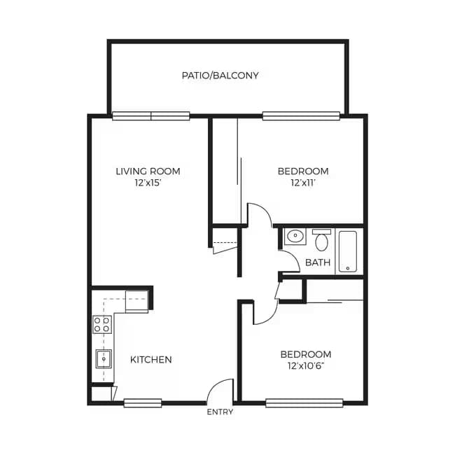 2 Bed 1 Bath Upgraded 41 floor plan