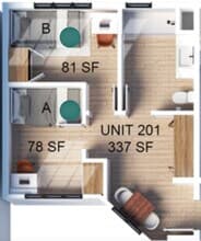 2 BR - 1 BA Premium-Private2 floor plan
