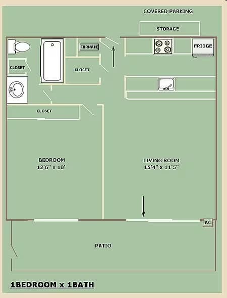 2 Bed 1.5 Bath floor plan