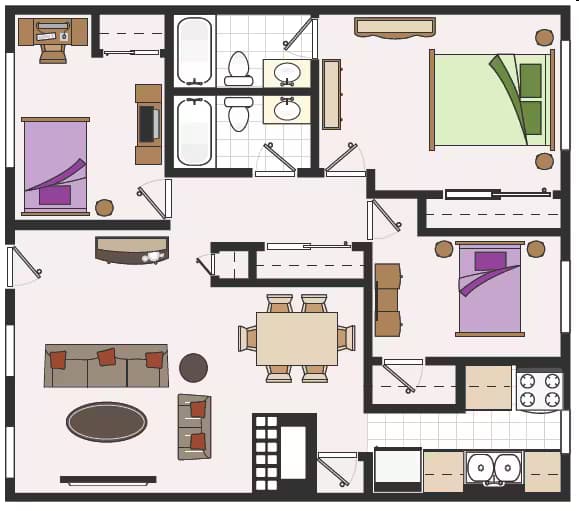 Three Bedroom One Bathroom 08-09B floor plan