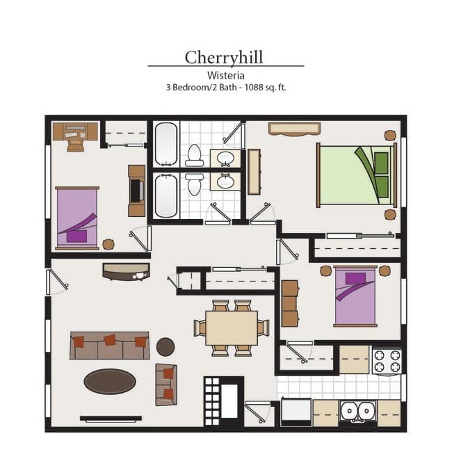 Three Bedroom Two Bathroom 05-09B floor plan