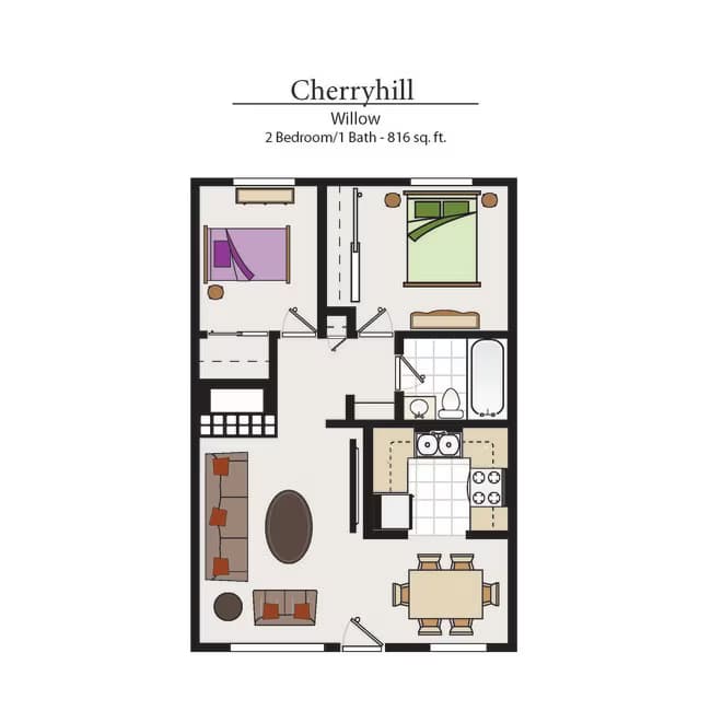 Two Bedroom One Bathroom 04-04A floor plan