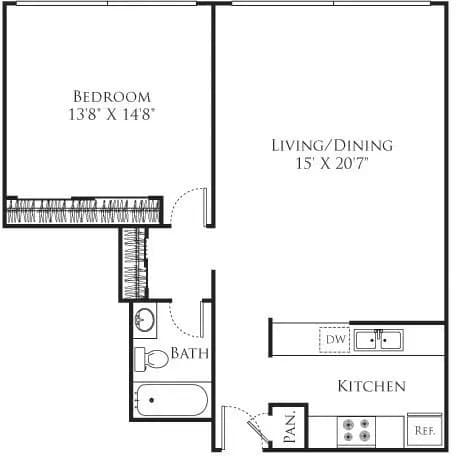 1 Bed • 1 Bath 2N floor plan