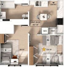 2 Bedroom | 1 Bath B Private-StandardXL floor plan