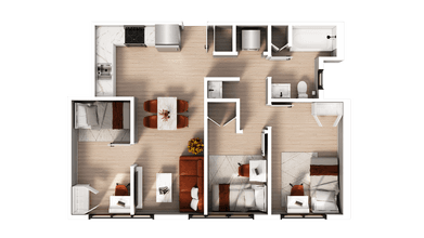 3 Bedroom | 1 Bath A Private-Standard floor plan