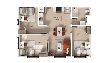 3 Bedroom | 1 Bath B Shared-Deluxe floor plan