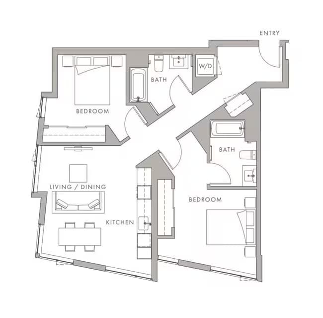 2BD, 2BTH B1 floor plan