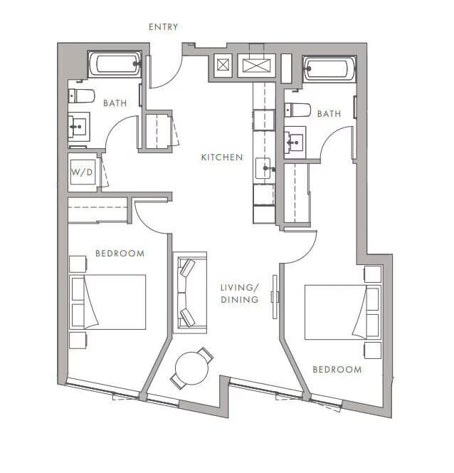 2BD, 2BTH B1 floor plan