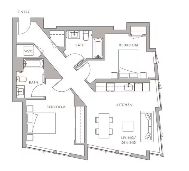 2BD, 2BTH B3 floor plan