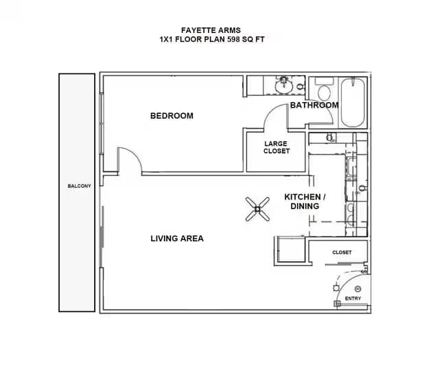 Renovated 1 Bedroom/1 Bath 2680-513 floor plan