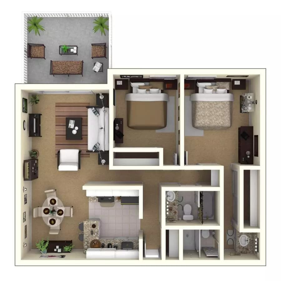 2 Beds • 1 Bath WAIT9 floor plan